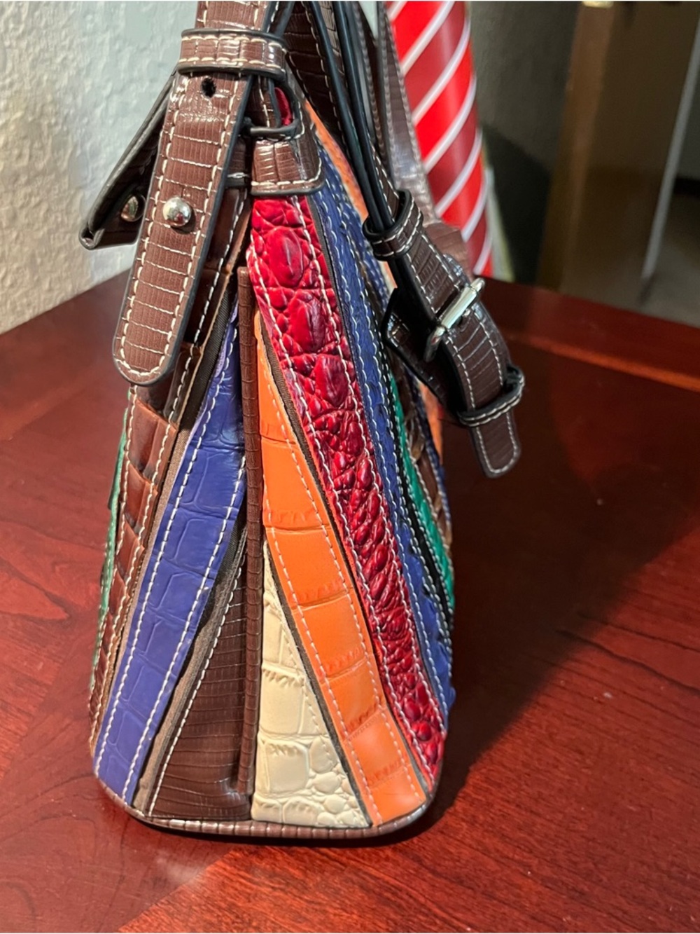 Multicolor Croc-Embossed Stripe Shoulder Bag - Picture 5 of 9